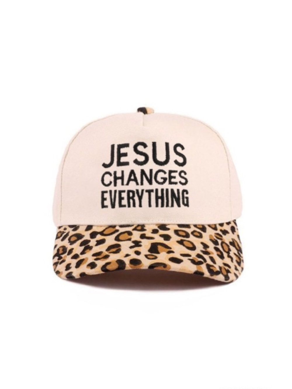 Hat with Leopard Brim - "Jesus Changes Everything"